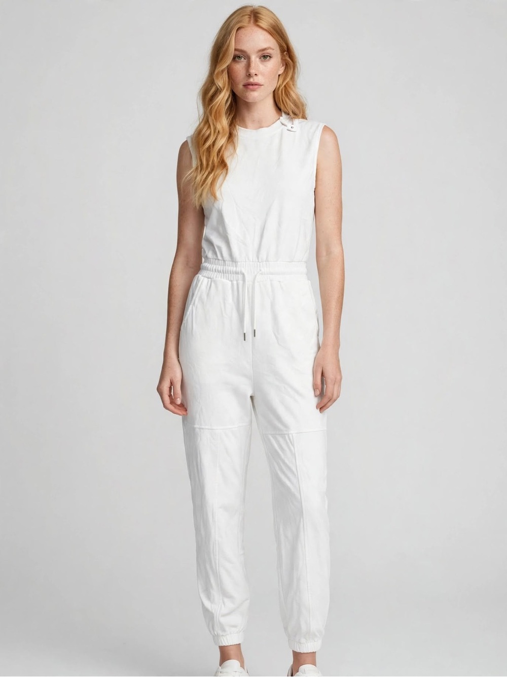 FLYGO White Jumpsuit XS Sleeveless Jogger Keyhole Back Lounge